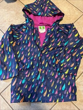 OAKI Navy Kids Raincoat with Multicolor Raindrop Print